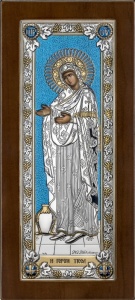 Icoana Gerontissa cu fundal Albastru Placata cu Argint marime 10 x 27 cm