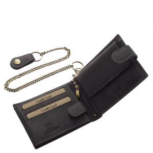 Portofel Barbati piele Naturala Negru Motor Style Classic cu lant detasabil si RFID Protect - Img 3