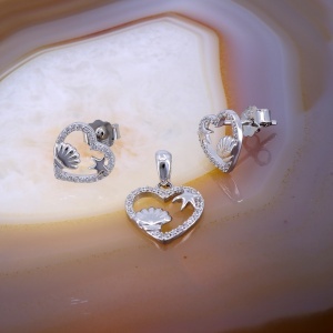 Set din Argint cu Cristale Zirconia model Inima Stea de Mare si Scoica c1696