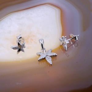Set Frunza din Argint cu Cristale Zirconia Albe Transparente c1709
