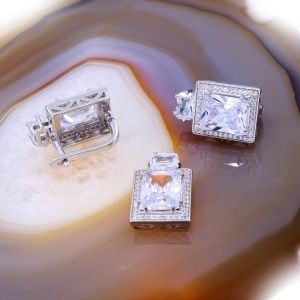 Set Stralucitor din Argint cu Cristale Zirconia Emerald Cut c1745 - Img 2
