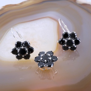 Bijuterie Set din Argint model Floare cu cristale Negre c1674
