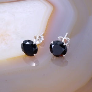 Cercei cu Cristal negru Rotund Multifatetat cu prindere din argint 925 c4309