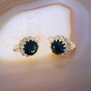 Cercei Placati cu Aur cu Cristale Zirconia Albastru petrol si Albe Transparente c3938