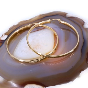 Cercei Rotunzi, creole mari cu model gravat 5.5cm placati cu aur 18K c4194