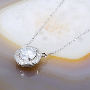 Colier din Argint 925 cu Diamante Sintetice - Moissanite Pandantiv Rotund c1239