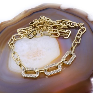 Colier Placat cu Aur Galben cu zale alungite si cristale zirconia c1278 - Img 2