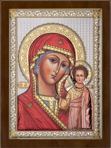 Icoana Maica Domnului din Kazan Placata cu Argint marime 10 x 12 cm