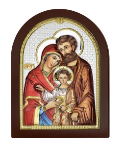 Icoana Sfânta Familie Color Placata cu Argint 10x12cm rama Arcada Maro