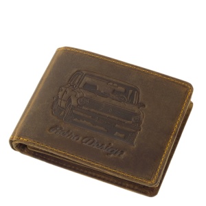 Portofel din piele naturala model Masina Retro culoare Maro