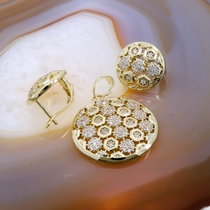Set Bijuterie Placat cu Aur Galben presarat cu Cristale Zirconia model Rotund c423