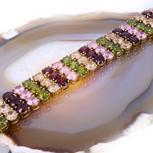 Bratara Placata cu aur decorata in intregime cu cristale Stralucitoare Multicolore Zirconia c1719 - Img 2