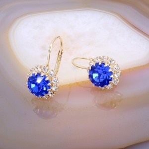 Cercei Floare Placati cu Aur 18K completati cu Cristal Albastru Multifatetat c4095