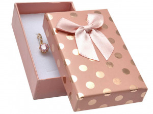 Cutie tip Cadou culoare Roz Somon cu Funda si Buline Aurii