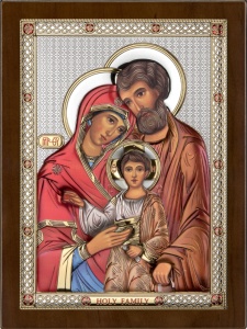 Icoana Sfânta Familie Color Placata cu Argint 13x16.5cm rama Maro