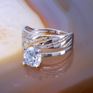 Inel Solitaire din Argint cu Cristale Zircon model Dublu c2934