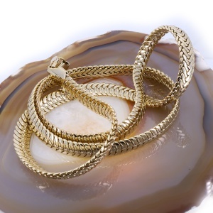 Lant Snake plat placat cu aur galben model masiv unisex c1276 - Img 2