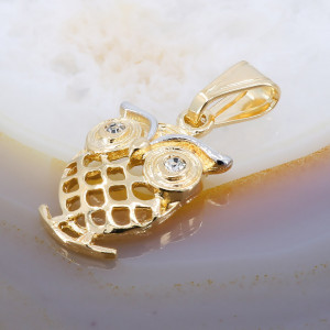 Pandantiv Placat cu Aur 18K model Bufnita cu Cristale Albe Clare 496
