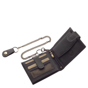 Portofel Barbati piele Naturala Neagra Motor Style Classic cu lant detasabil si RFID Protect - Img 5