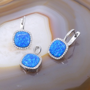 Set din Argint 925 cu Opal Albastru si Cristale Zirconia c1592