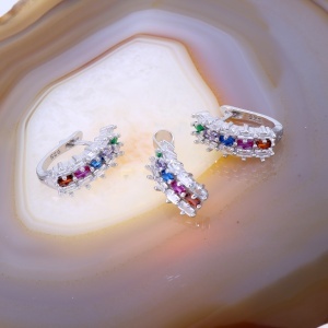 Set din Argint 925 model hoop top cu Cristale Zirconia Multicolore c1727