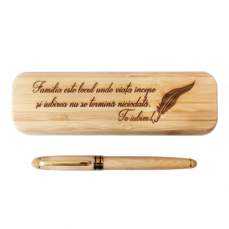 BAMBOO BALLPOINT PEN AND BOX ENGRAVED FAMILY MESSAGE - Img 7