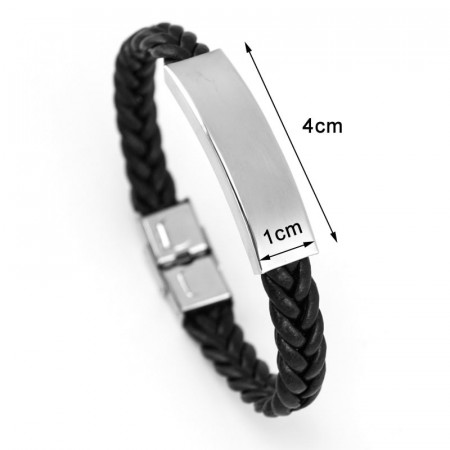 Leather bracelet, braided strap, stainless steel insert - Img 2