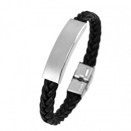 Leather bracelet, braided strap, stainless steel insert - Img 3