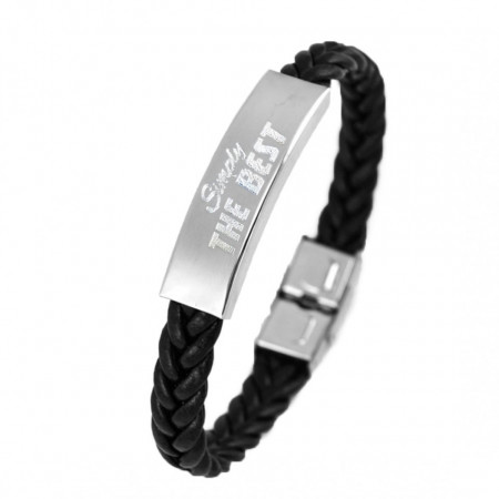 Leather bracelet, braided strap, stainless steel insert - Img 4