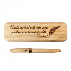 BAMBOO FOUNTAIN PEN AND BOX ENGRAVED FAMILY MESSAGE