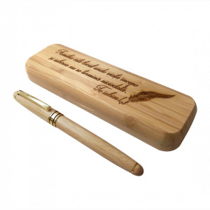 BAMBOO BALLPOINT PEN AND BOX ENGRAVED FAMILY MESSAGE