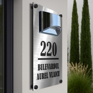 House Number with Solar Lamp, Personalized Silver