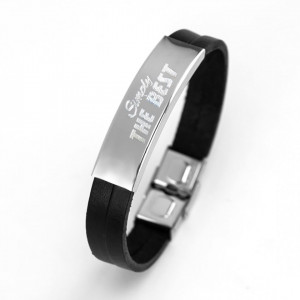 Leather bracelet with double strap and stainless steel insert