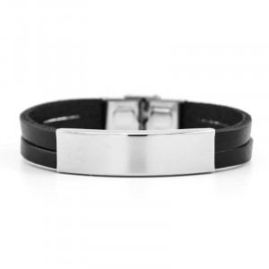 Bratara piele curea dubla insertie inox - Img 2