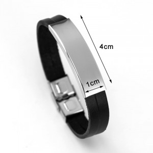 Bratara piele curea dubla insertie inox - Img 3