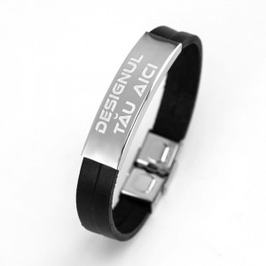 Bratara piele curea dubla insertie inox - Img 5