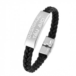 Leather bracelet, braided strap, stainless steel insert