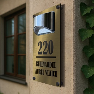 House Number with Solar Lamp, Gold Personalized