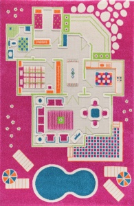 Covor de joaca pentru copii 3D Playhouse (roz) 134x200