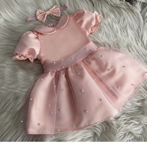 Roze haljina za devojcice sa biserima