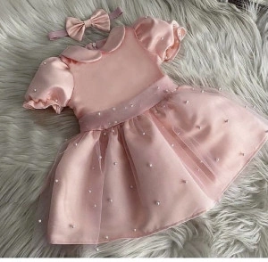 Roze haljina za devojcice sa biserima