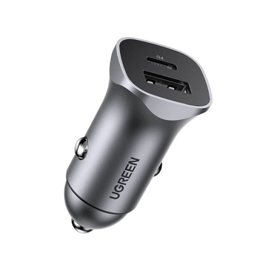 Incarcator Auto 1x USB-A 1x USB-C 30W, QC3.0, PPS, Ugreen CD130, Gray