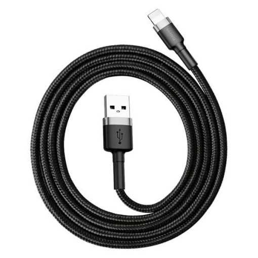 Cablu Date si Incarcare Apple iPhone, Baseus, USB la Lightning, Negru + Silver, Ultrarezistent, 0.5/1/2 m