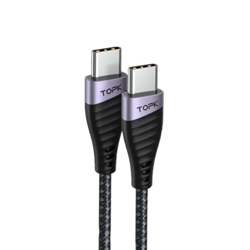 Cablu de Date TopK AN15, USB Type-C la USB Type-C, 60W, Negru, 1/2 m