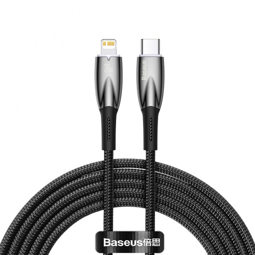 Cablu de Date USB Type-C la Lightning, Baseus, 480 Mbps, Power Delivery 20W, Mesh Nylon, 2m, Negru