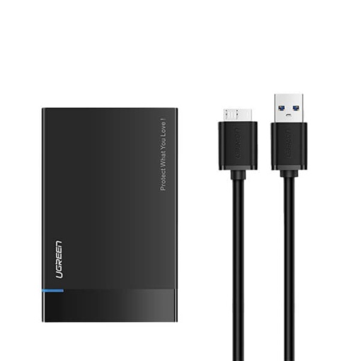 Carcasa rack Premium Ugreen 30848 pentru HDD/SSD extern 2.5 inch SATA cu cablu USB 3.2 la Micro USB SuperSpeed, Negru