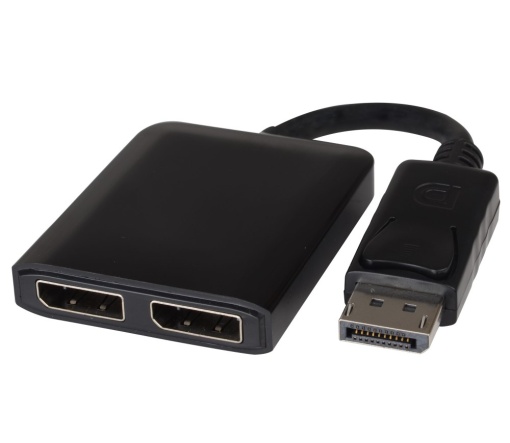 Adaptor DisplayPort 1.4 (T) la 2x DisplayPort 1.4, Spliter, Extended sau Mirror, 4K 3840x2160p @60Hz, Alimentare USB Type-B Micro (M) 5V/2A, Cablu 10cm, Negru, Basekit