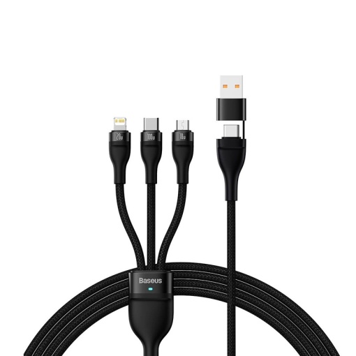 Cablu Incarcare 3 in 1, Baseus Flash Series II, Cablu USB-C / USB-A la USB-C, Lightning, Micro USB 100W, 1m, Negru