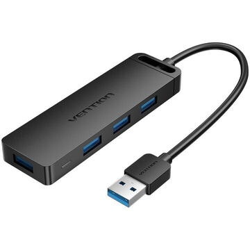 HUB USB Vention, porturi: 4 x USB 3.2 gen 1, micro USB (M), conectare prin USB 3.2 gen 1, rata transfer 5 Gbps, ABS, cablu 1m, negru, "CHLBF" - 6922794746640
