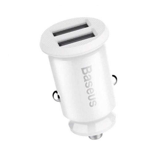 Incarcator Auto 2x USB-A 5V 3A, Baseus Grain, Iluminare Led, Alb